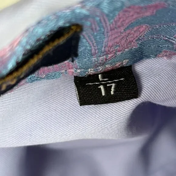 Hisdern Mens Blue Dress Shirt Size Large 17 Floral Flip Cuff - Picture 5 of 7